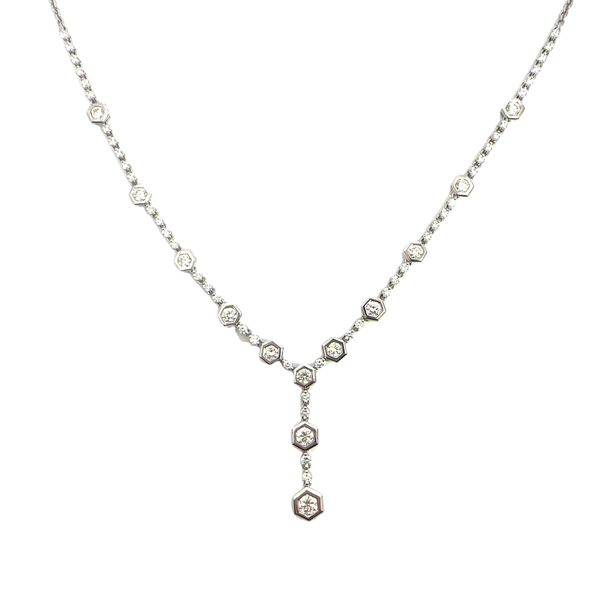 NEW 18k White Gold Bezel Set Diamond Necklace 17"