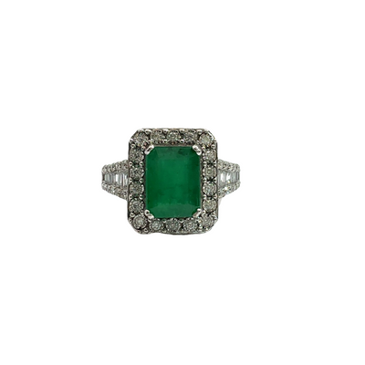 Estate Effy 14k White Gold Emerald and Diamond Ring