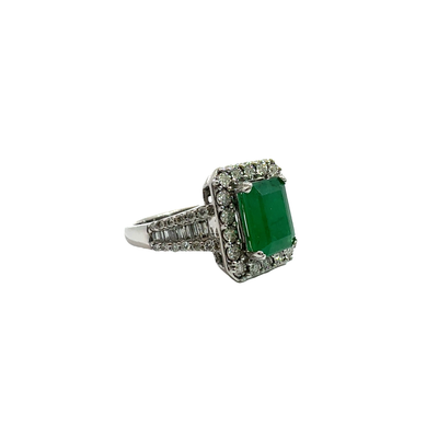 Estate Effy 14k White Gold Emerald and Diamond Ring