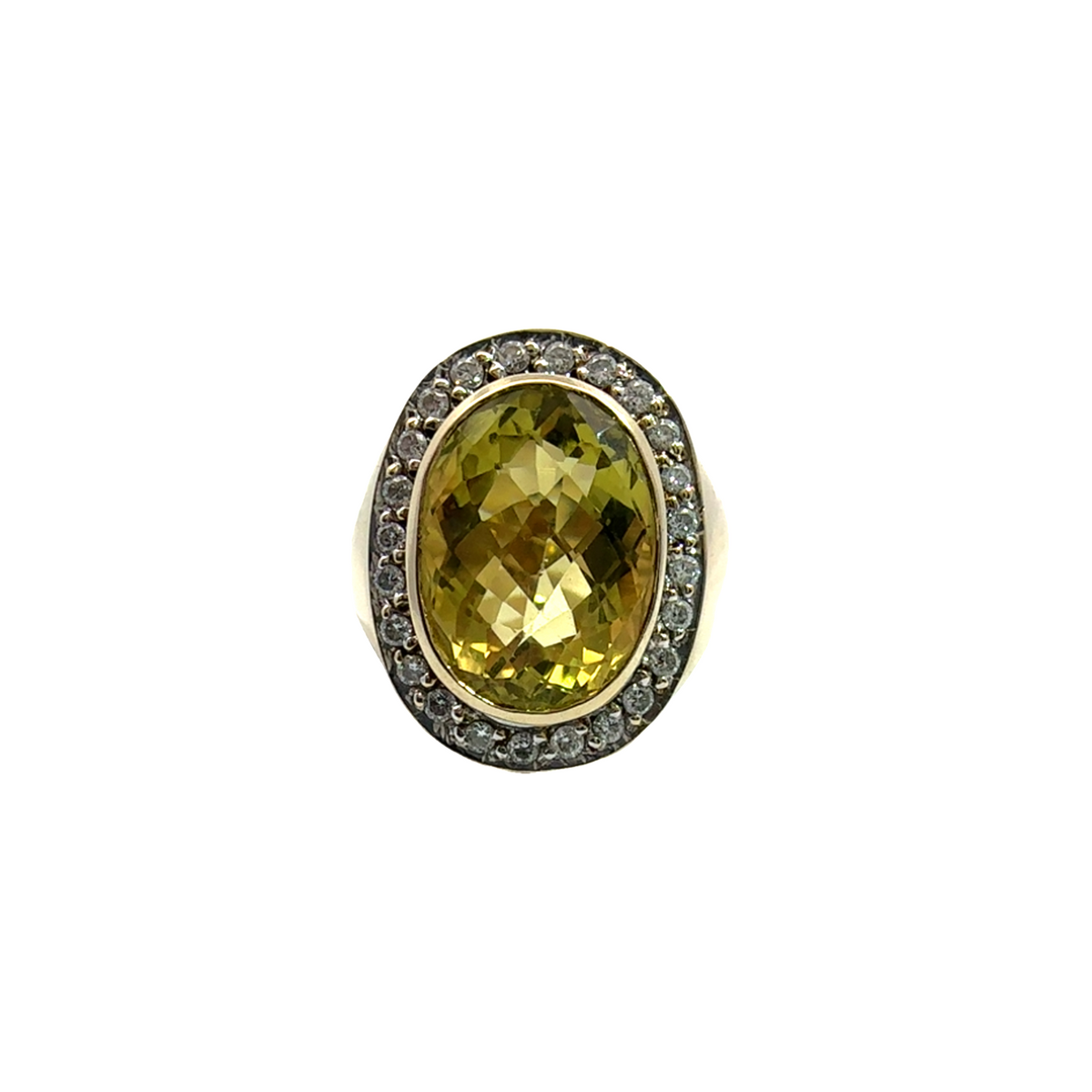 Estate Men&#39;s Lemon Quartz and Diamond 14k Yellow Gold Ring