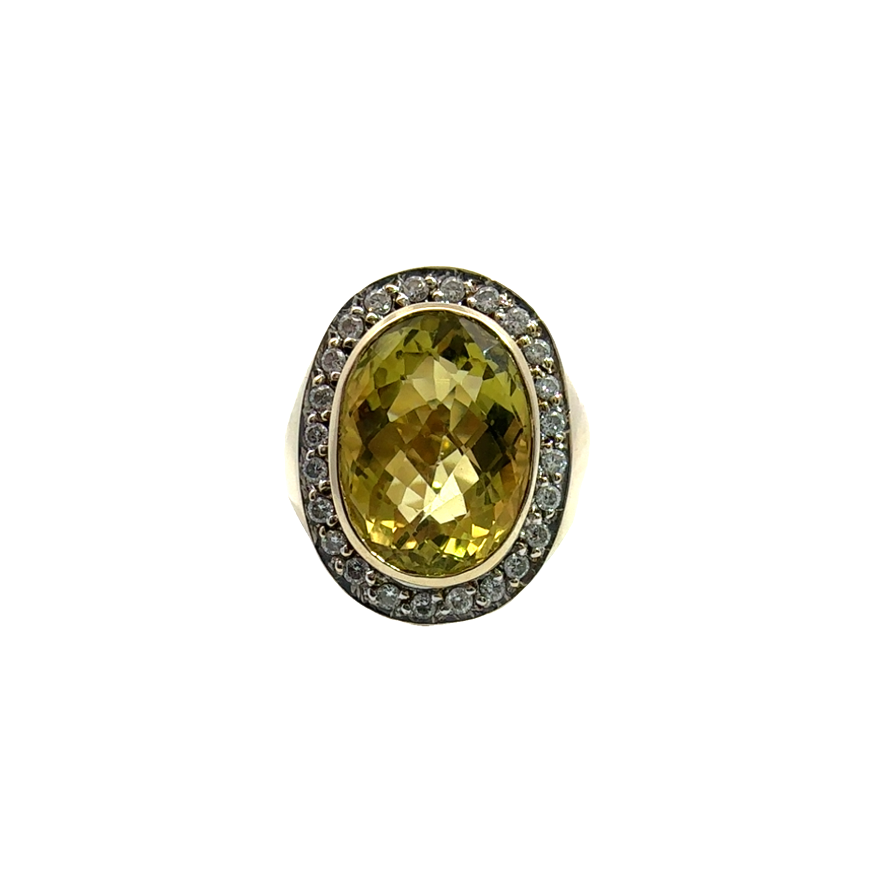 Estate Men's Lemon Quartz and Diamond 14k Yellow Gold Ring