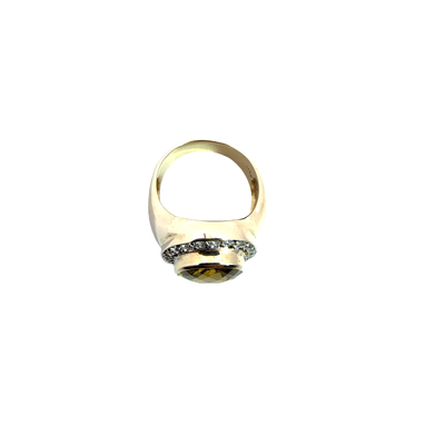 Estate Men's Lemon Quartz and Diamond 14k Yellow Gold Ring