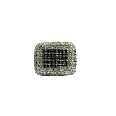 Estate Natural Black and Clear Diamond 14k White Gold Ring