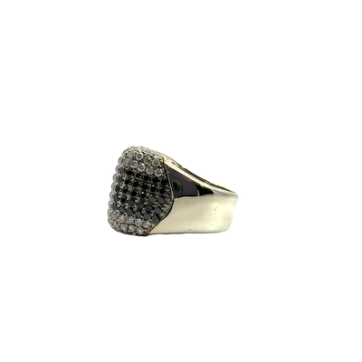 Estate Natural Black and Clear Diamond 14k White Gold Ring