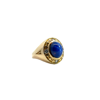 Estate Synthetic Star Sapphire and Diamond 10k Yellow Gold Ring