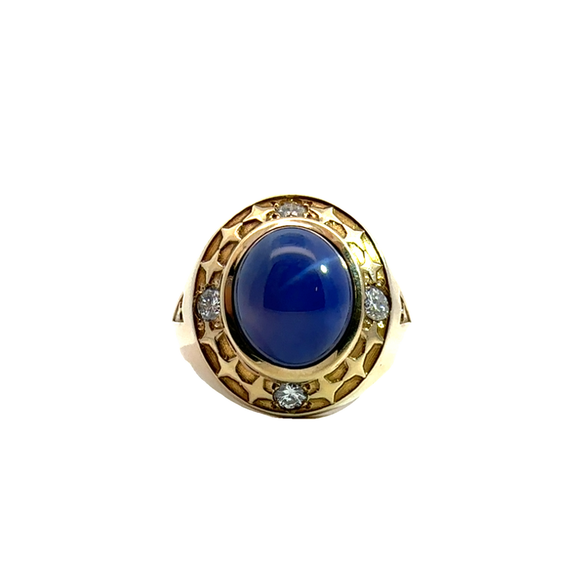 Estate Synthetic Star Sapphire and Diamond 10k Yellow Gold Ring