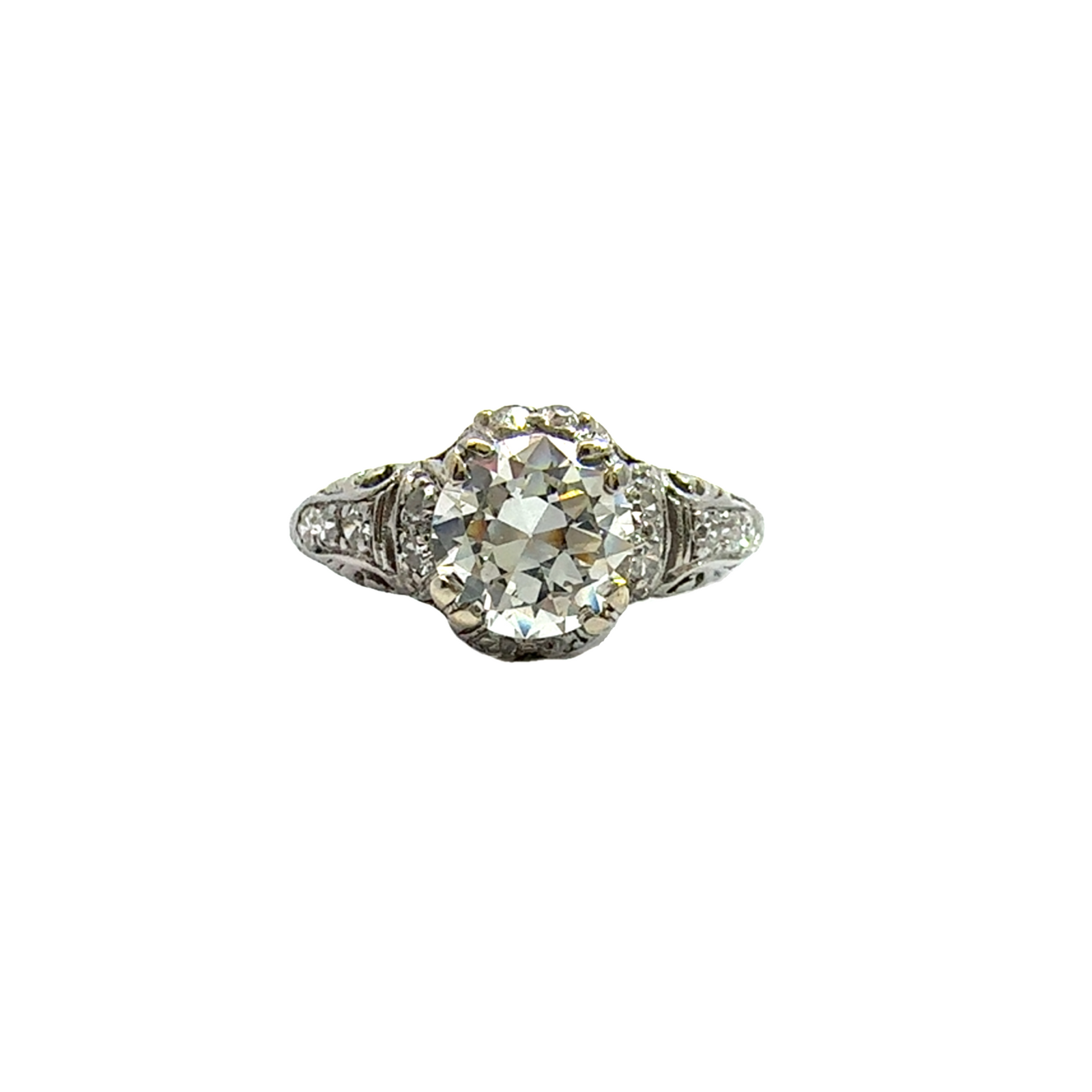 Vintage Platinum Filigree Design Diamond Ring - 1.30 CTW