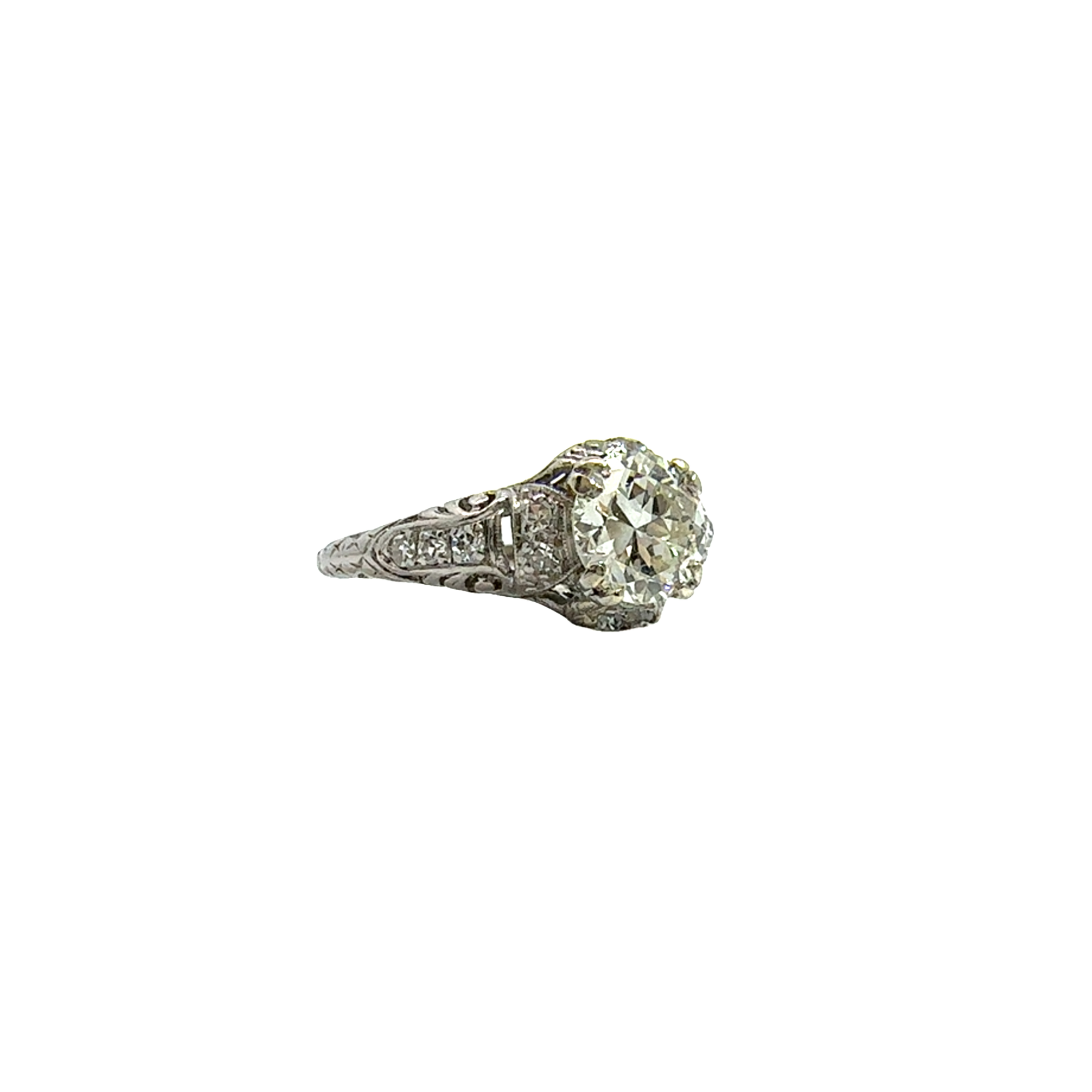 Vintage Platinum Filigree Design Diamond Ring - 1.30 CTW