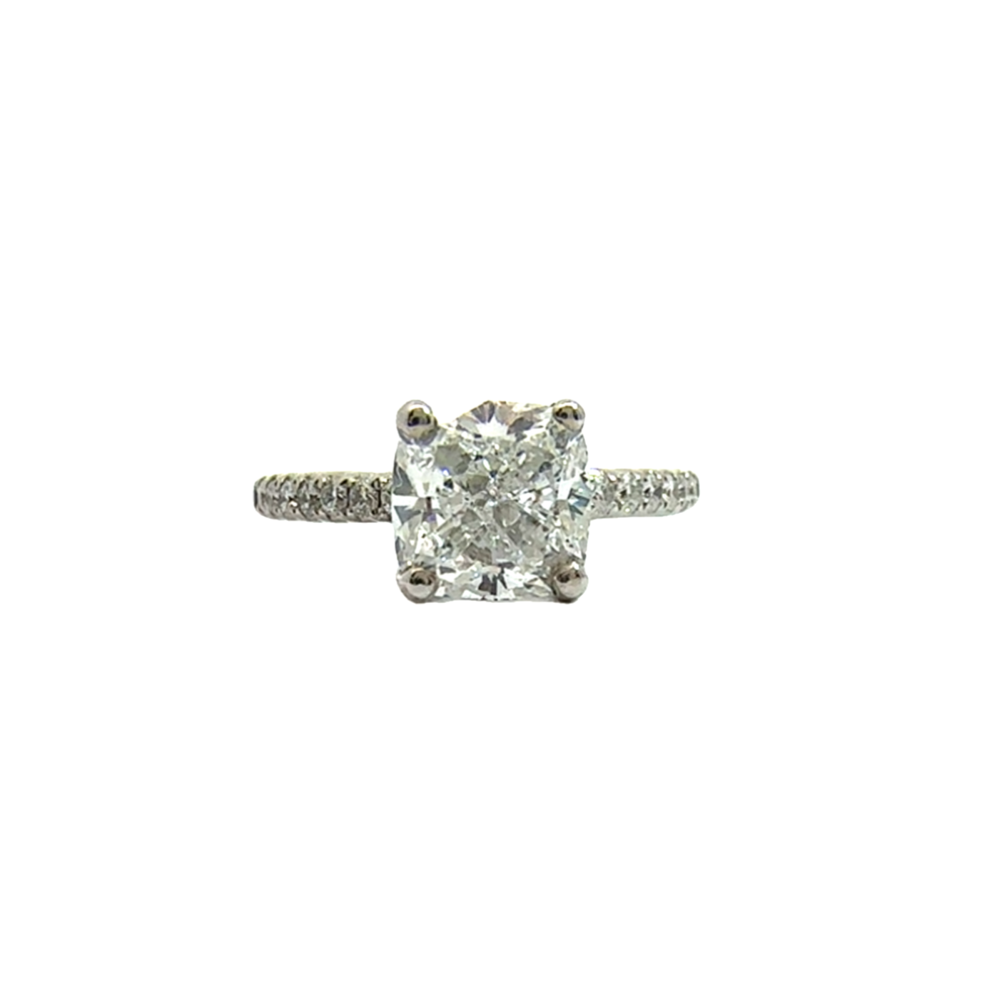 Estate 14k White Gold and Cushion Modified Brilliant Cut Diamond Engagement Ring - 2.26 CTW