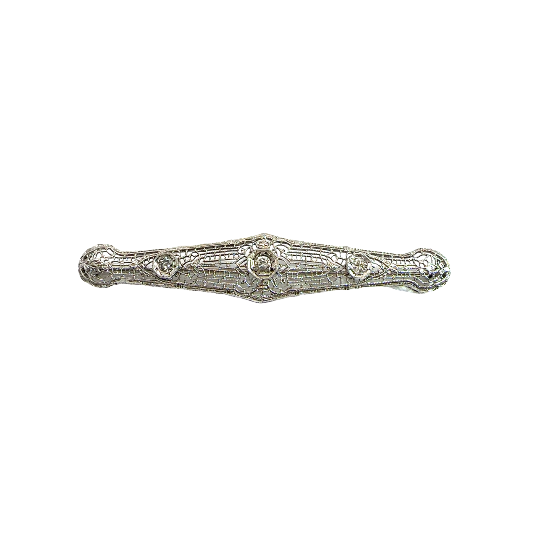 Vintage 14k White Gold Diamond Filigree Brooch