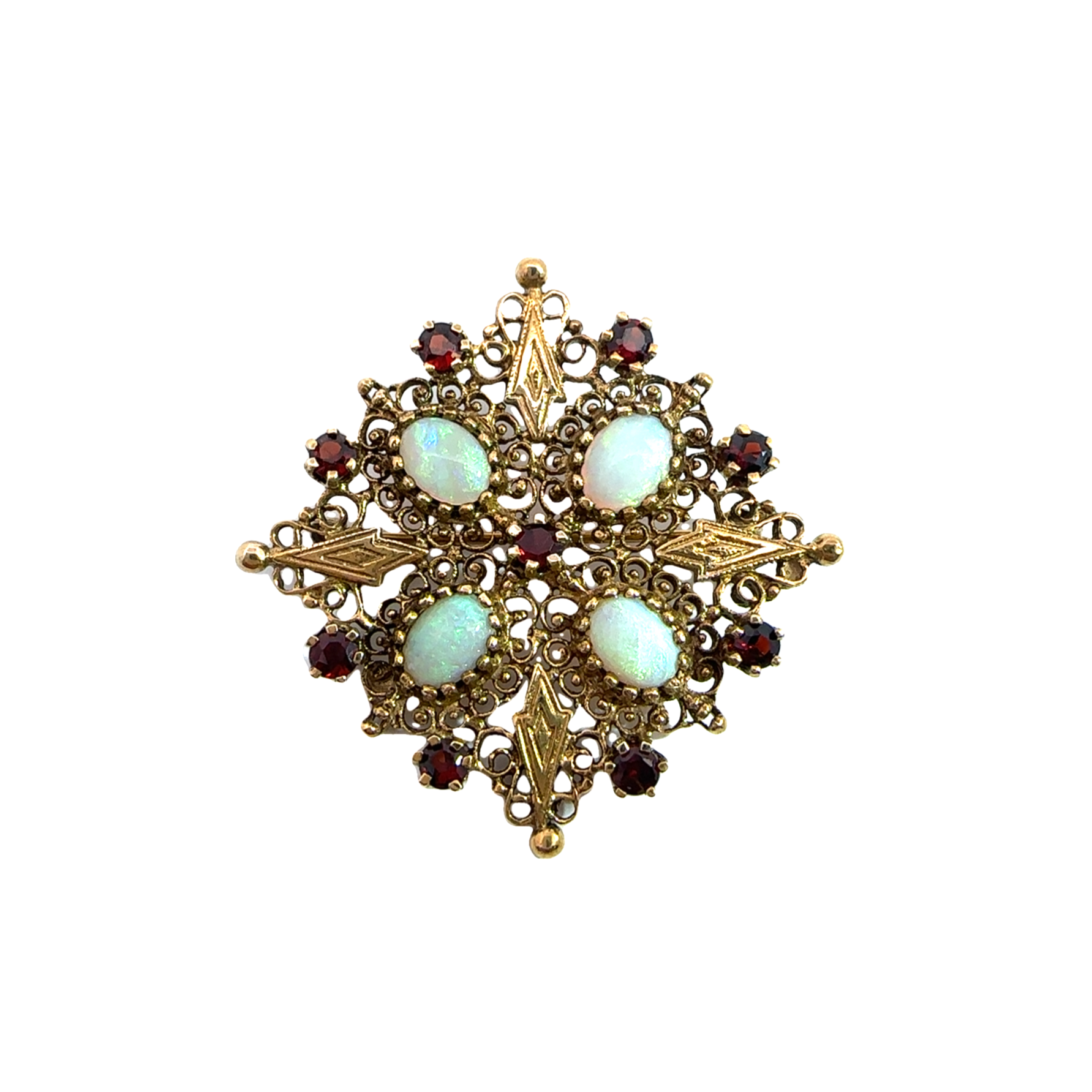 Vintage 14k Yellow Gold Opal and Garnet Brooch