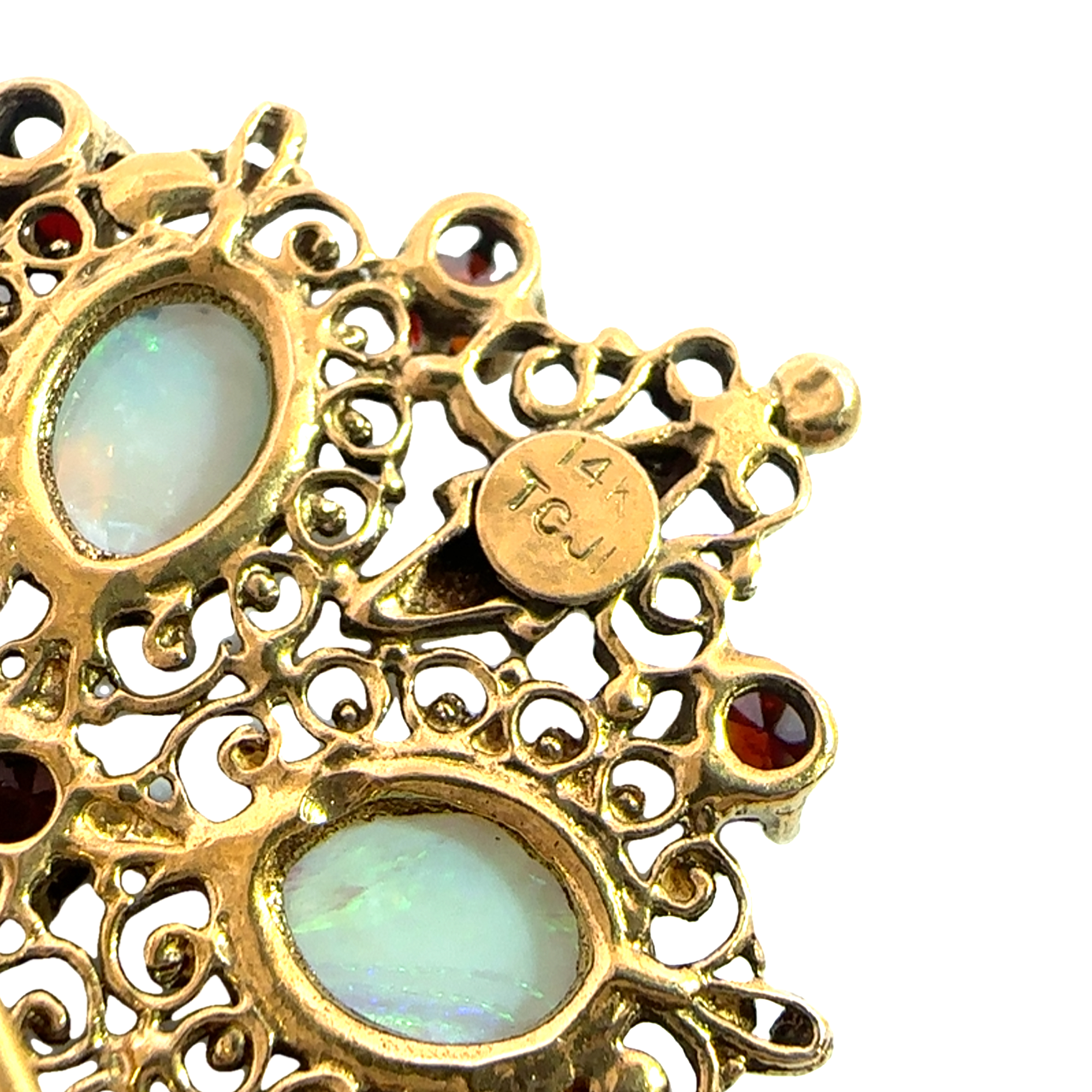 Vintage 14k Yellow Gold Opal and Garnet Brooch