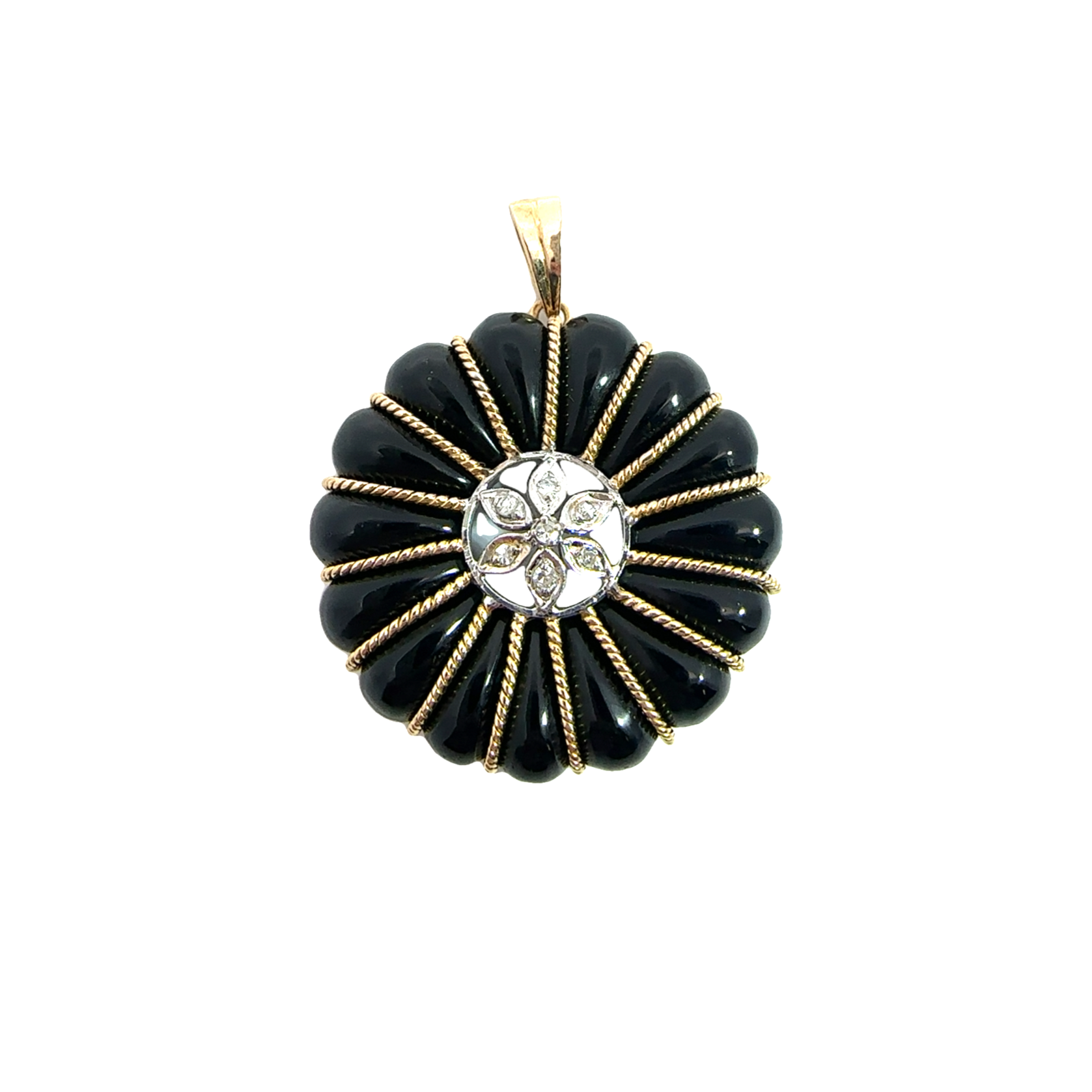 Vintage Black Onyx and Diamond Floral Pendant