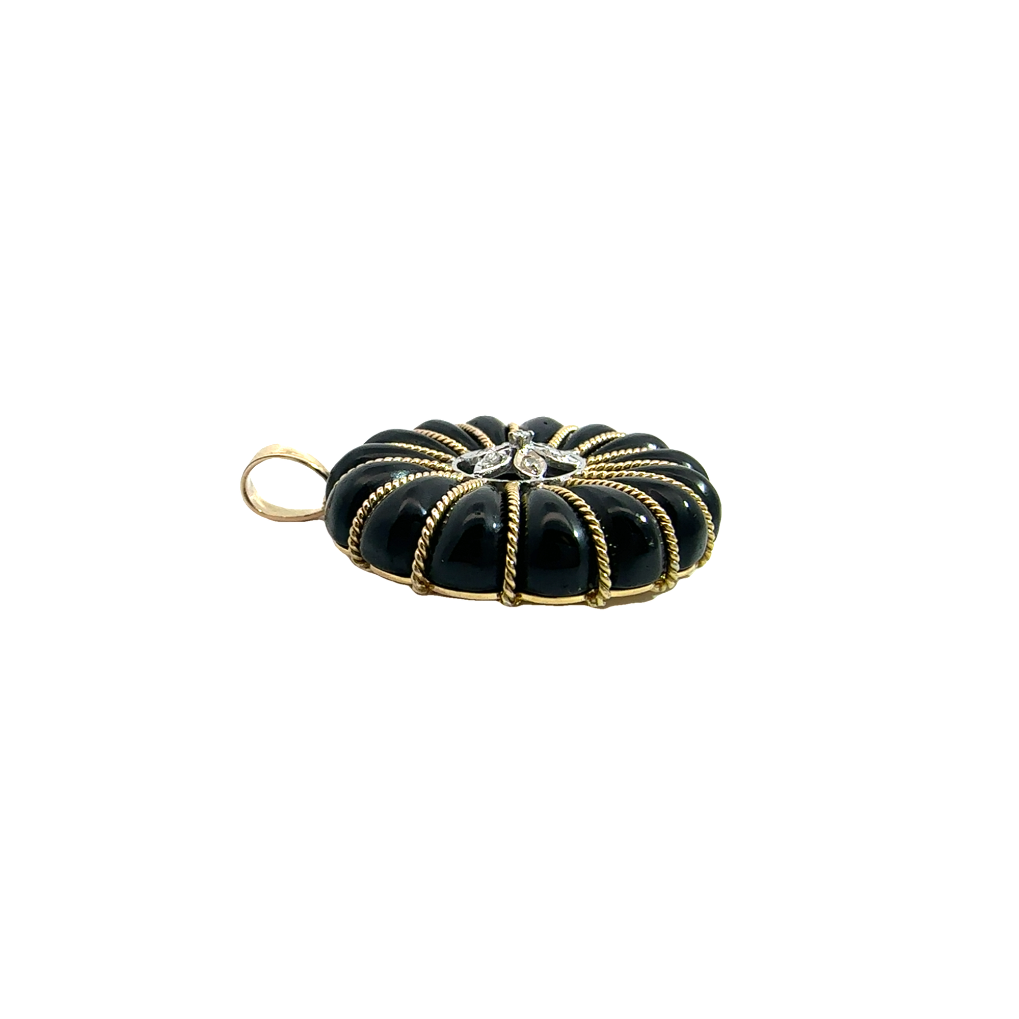 Vintage Black Onyx and Diamond Floral Pendant