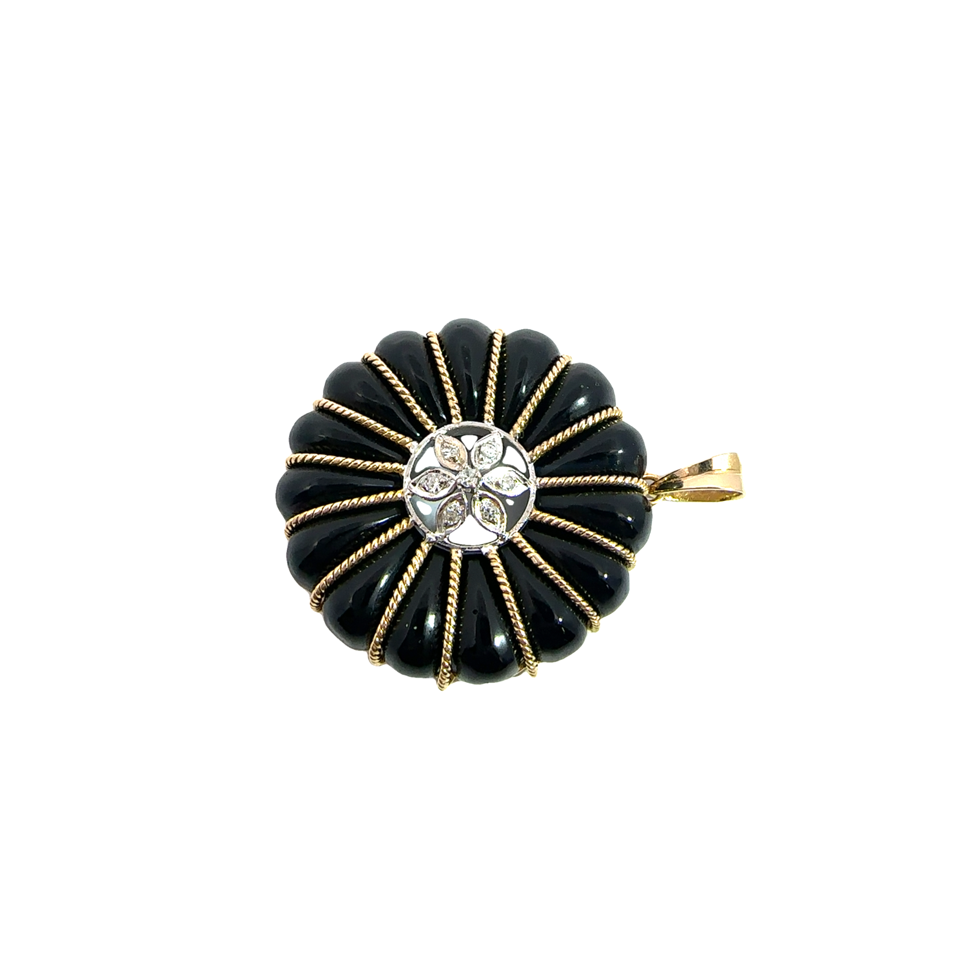 Vintage Black Onyx and Diamond Floral Pendant