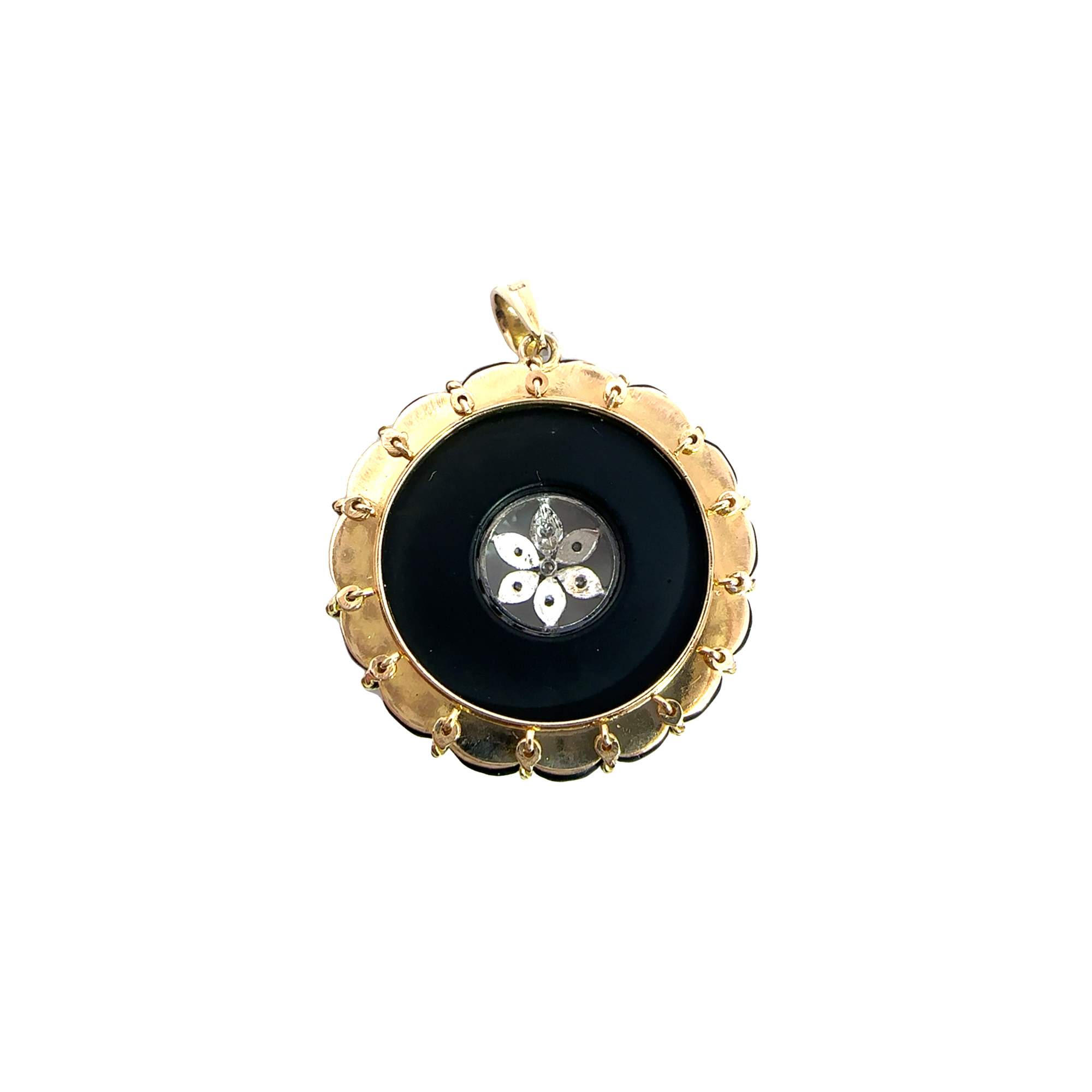 Vintage Black Onyx and Diamond Floral Pendant