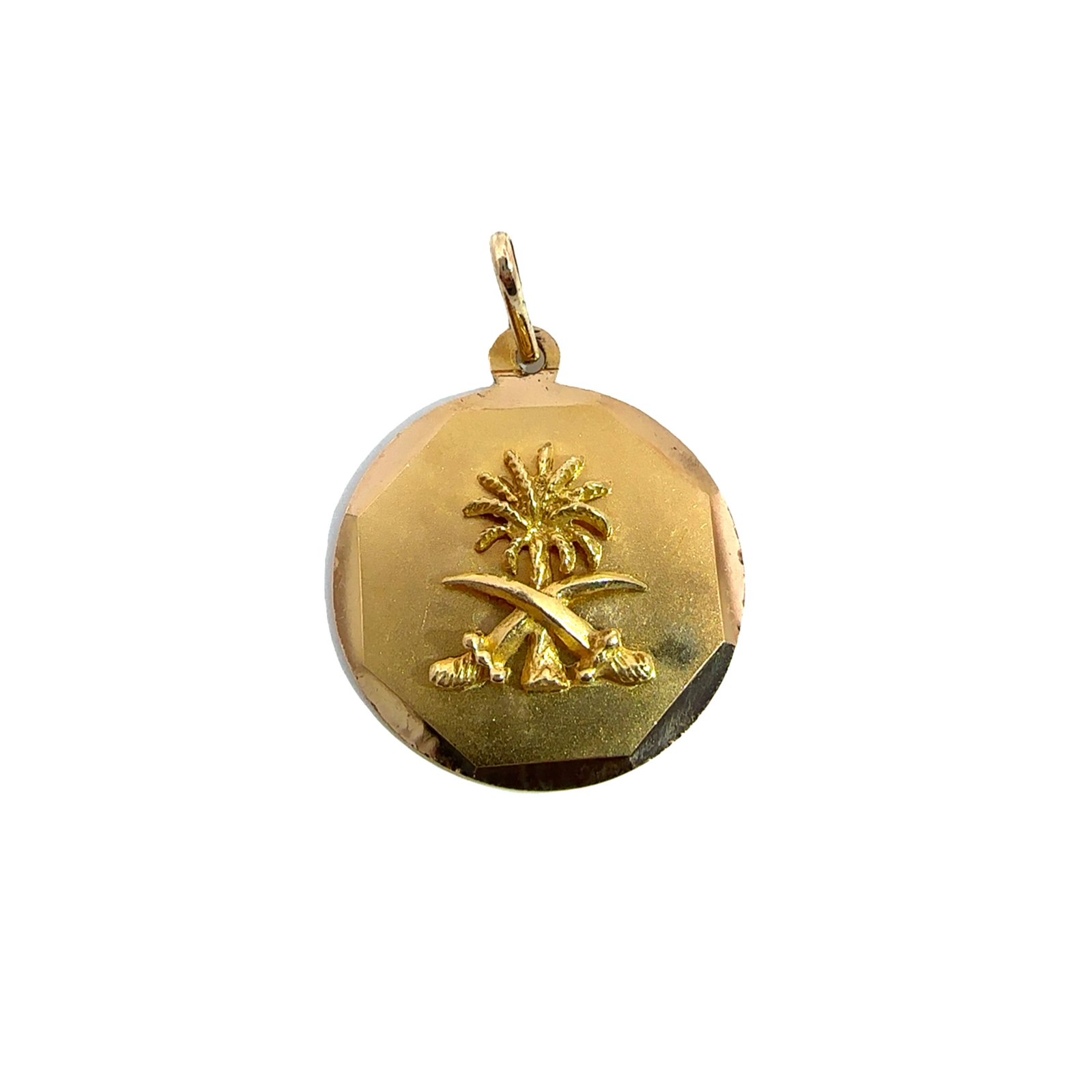 Vintage Saudi Arabian Seal Palm Tree and Swords 18k Gold Pendant