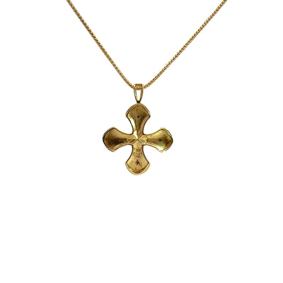 Estate Modern 14k Yellow Gold Cross Pendant Necklace 18"