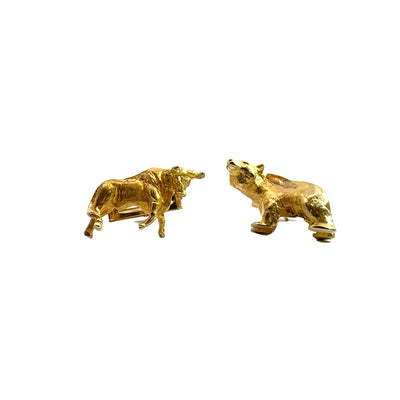 Estate 14K Yellow Gold Stock Market Bull and Bear Cufflinks