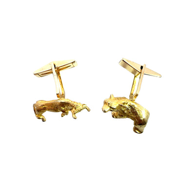 Estate 14K Yellow Gold Stock Market Bull and Bear Cufflinks