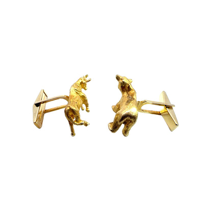 Estate 14K Yellow Gold Stock Market Bull and Bear Cufflinks