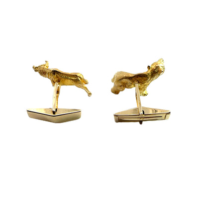 Estate 14K Yellow Gold Stock Market Bull and Bear Cufflinks