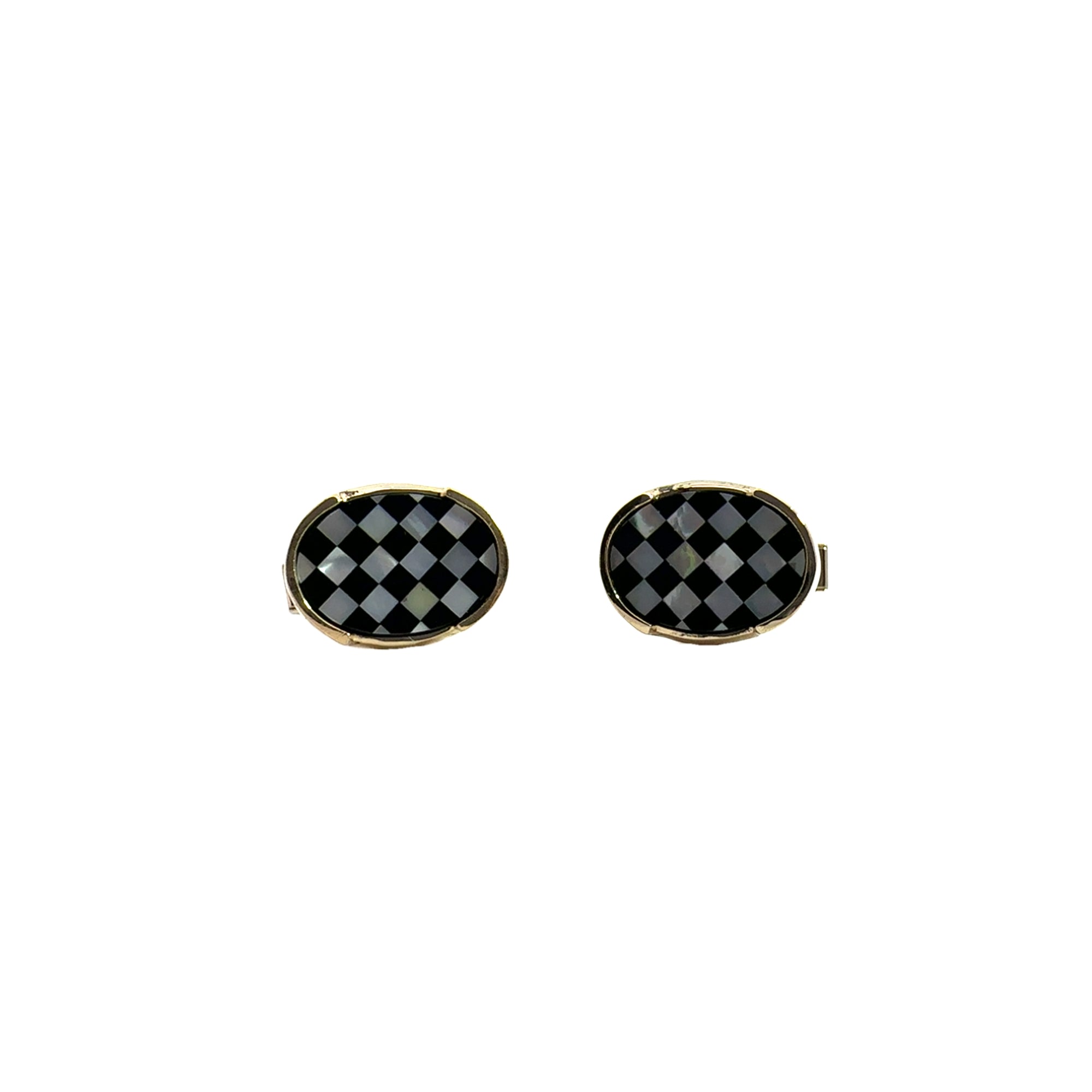 Estate Black and White Checkerboard Cufflinks in 14k Gold