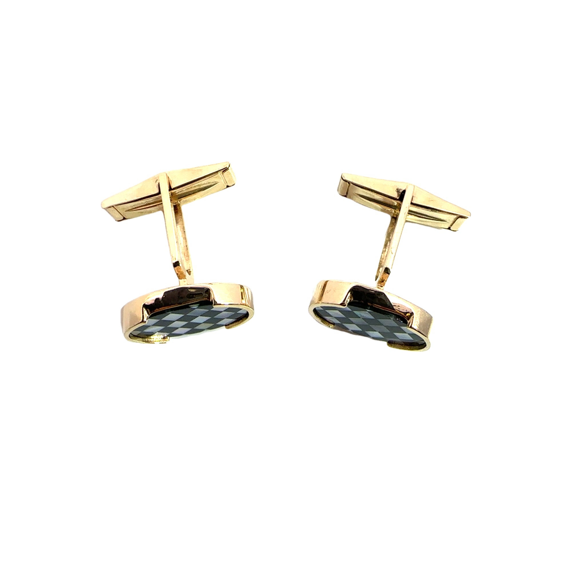 Estate Black and White Checkerboard Cufflinks in 14k Gold