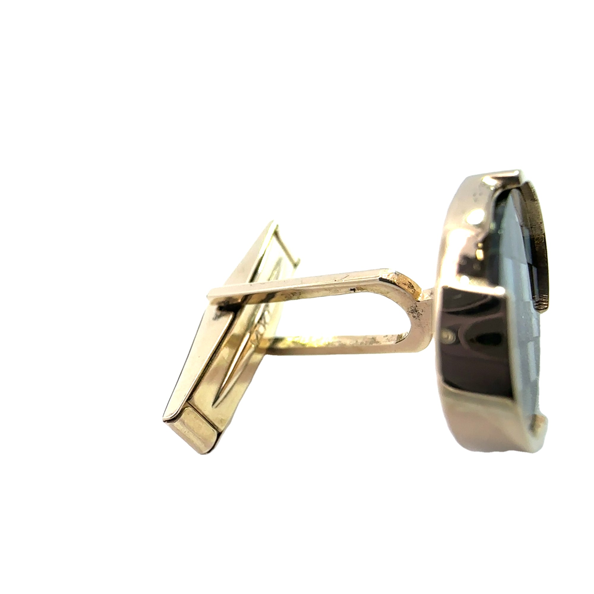 Estate Black and White Checkerboard Cufflinks in 14k Gold