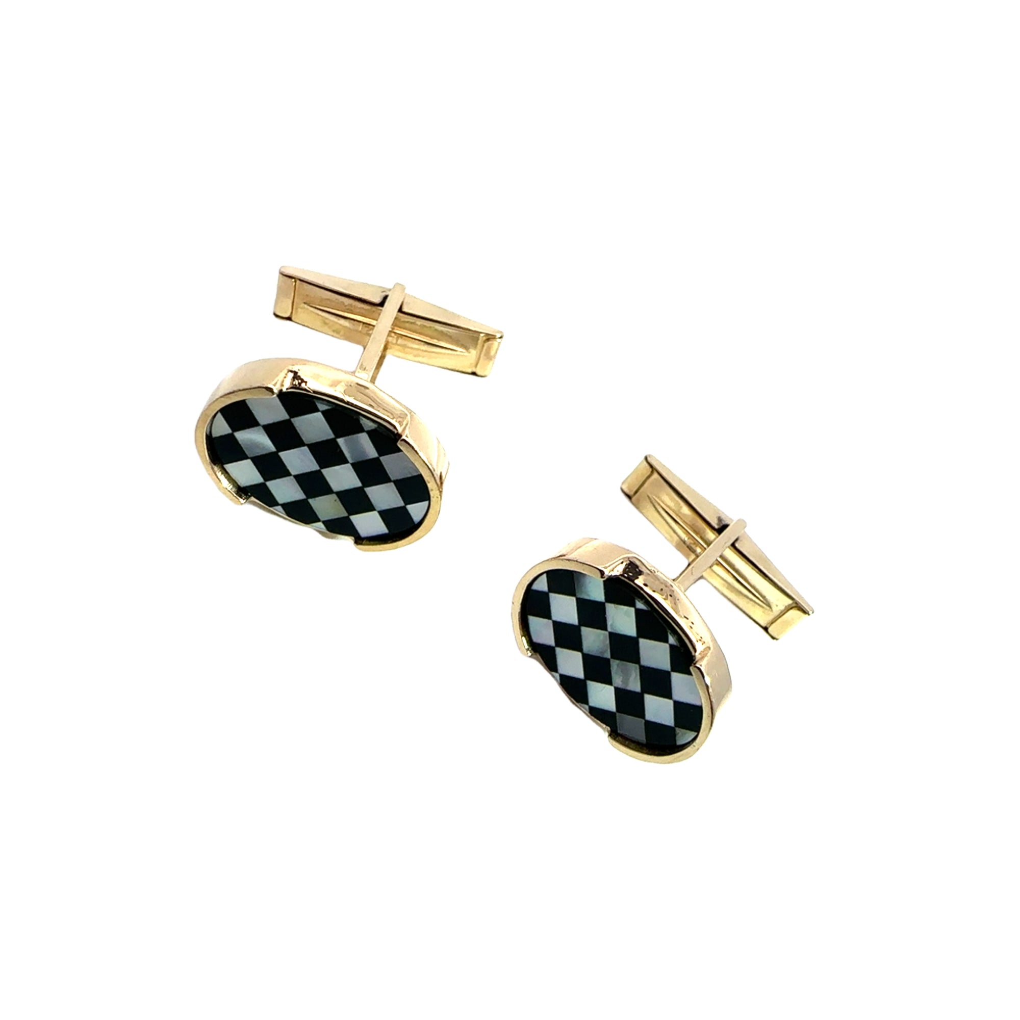 Estate Black and White Checkerboard Cufflinks in 14k Gold