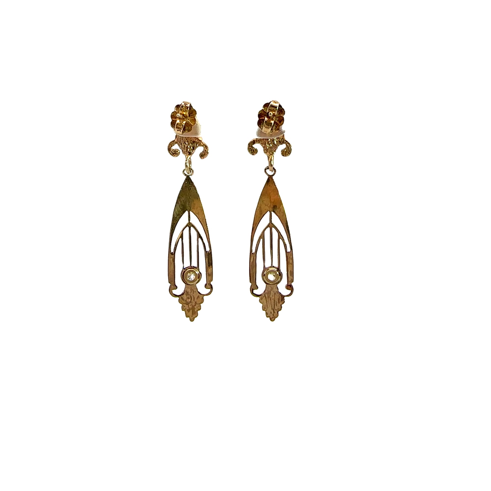 Vintage Diamond and 14k Yellow Gold Dangle Earrings