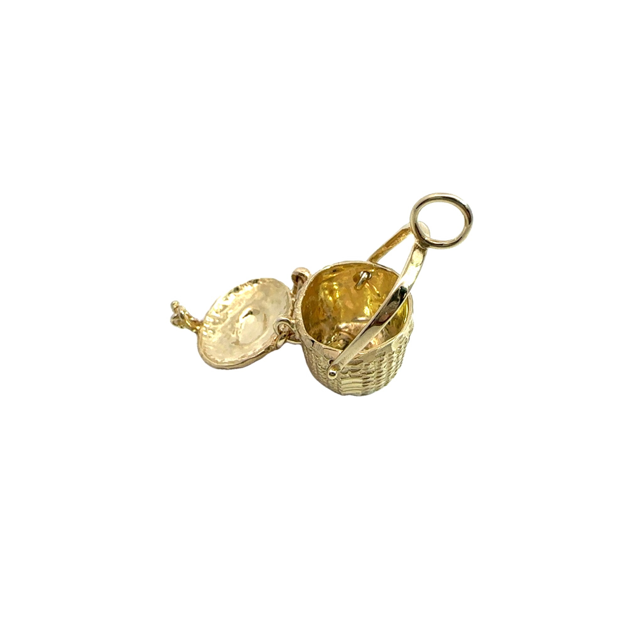 Vintage 14k Yellow Gold Basket Charm Pendant