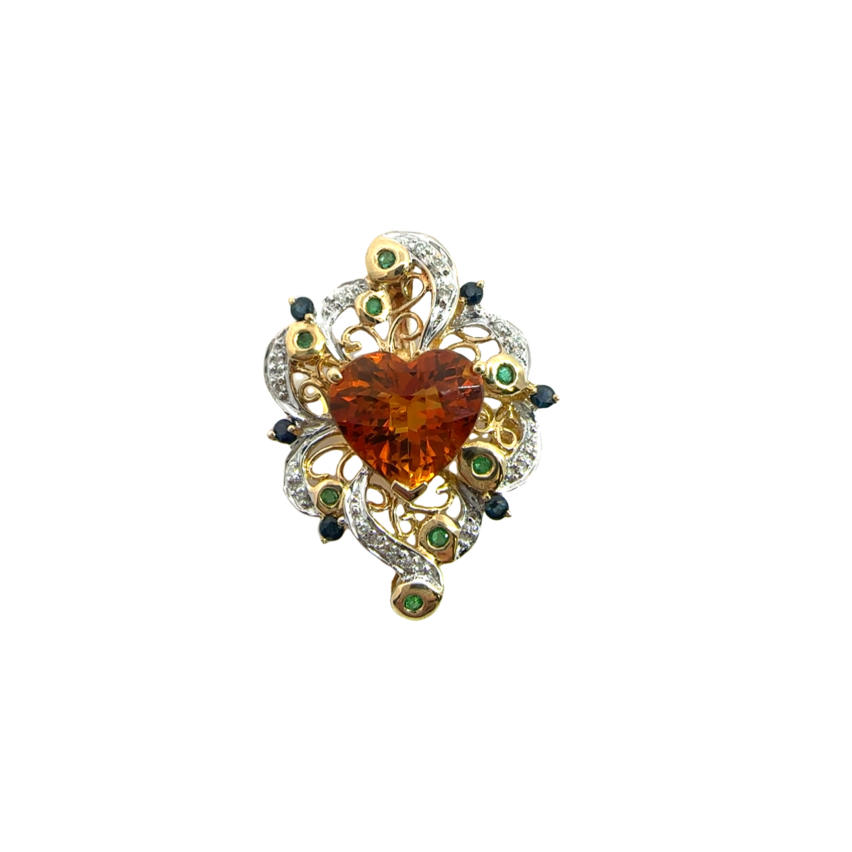 Vintage 18k Yellow Gold  Heart-Shaped Citrine Brooch