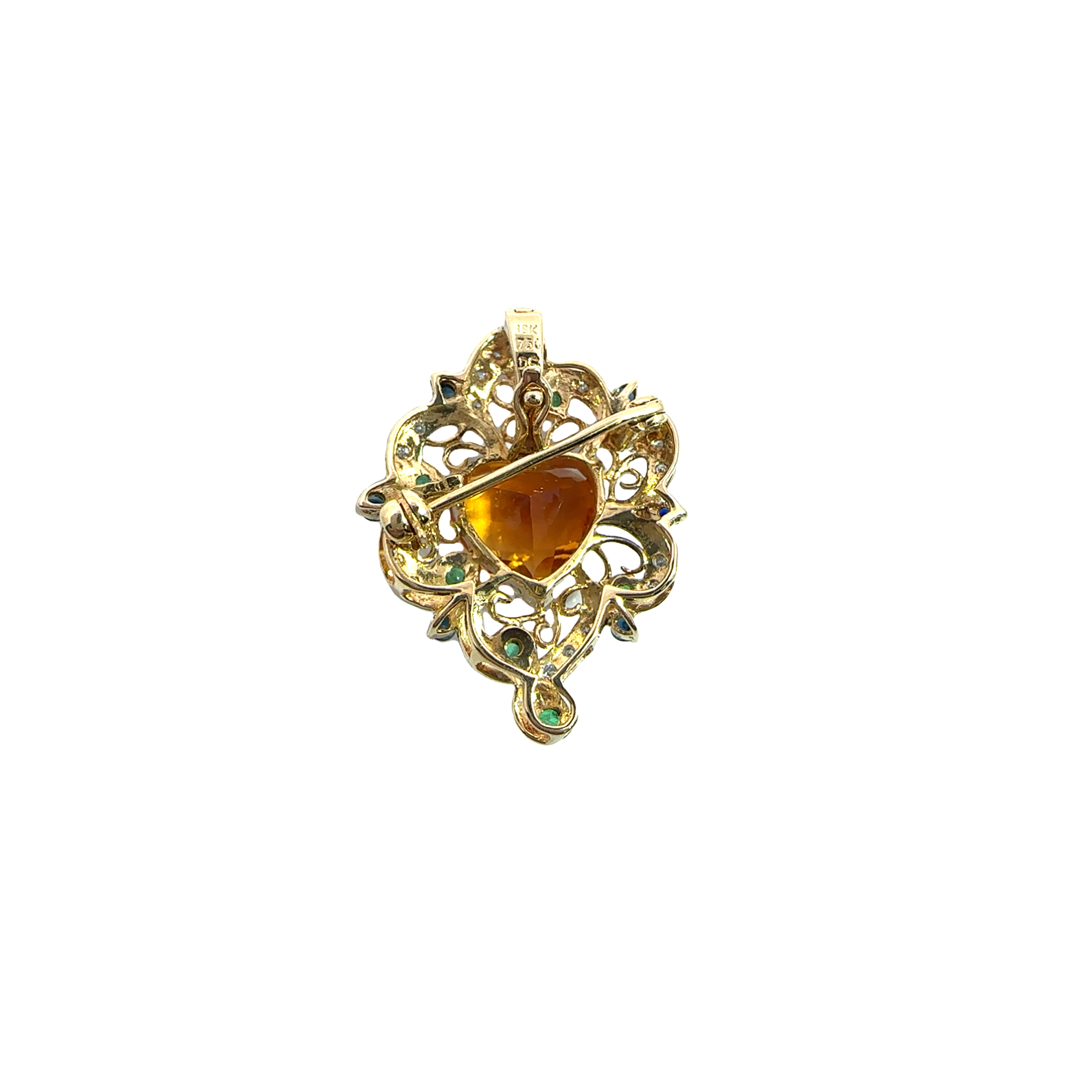 Vintage 18k Yellow Gold  Heart-Shaped Citrine Brooch