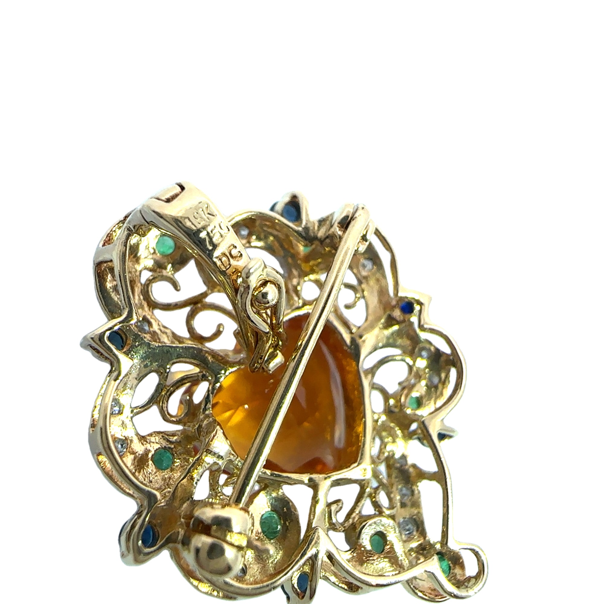 Vintage 18k Yellow Gold  Heart-Shaped Citrine Brooch