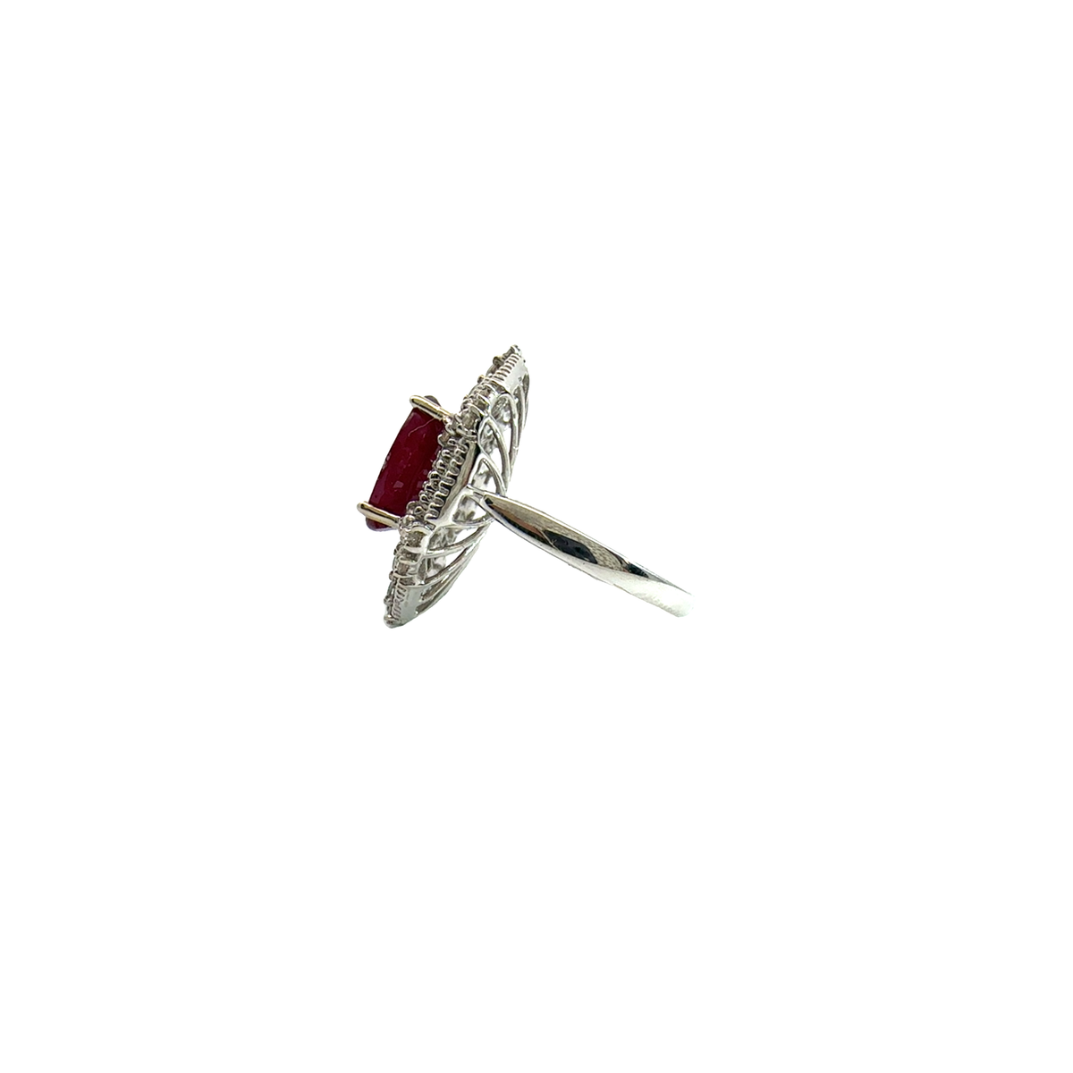 Estate 14k White Gold Ruby and Diamond Halo Ring