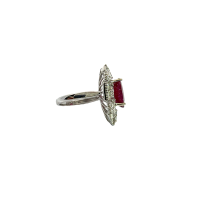 Estate 14k White Gold Ruby and Diamond Halo Ring