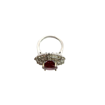 Estate 14k White Gold Ruby and Diamond Halo Ring