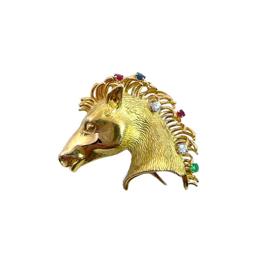 Estate 18k Yellow Gold Horse Head Brooch