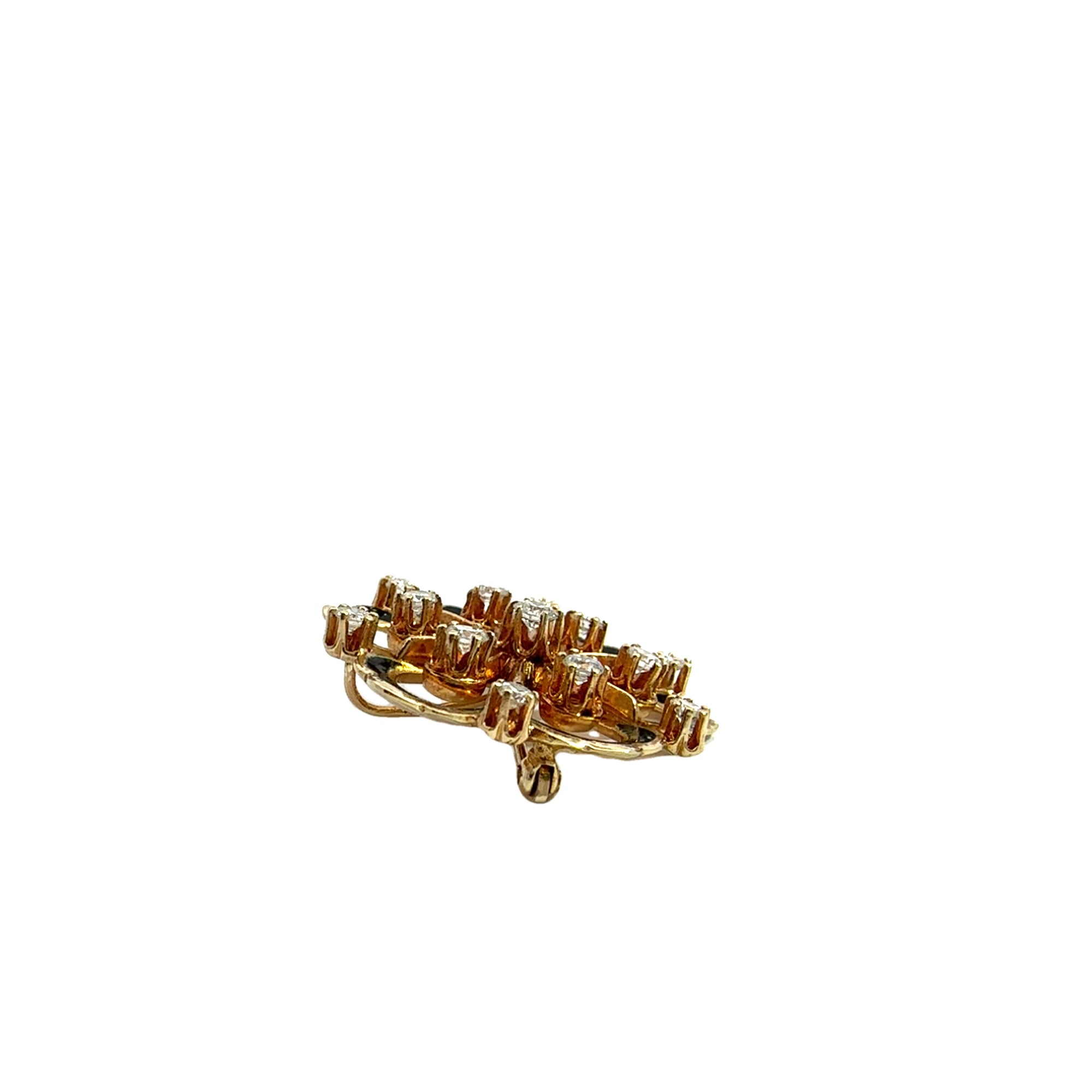 Vintage 14k Yellow Gold and Black Enamel Floral Brooch with Diamonds