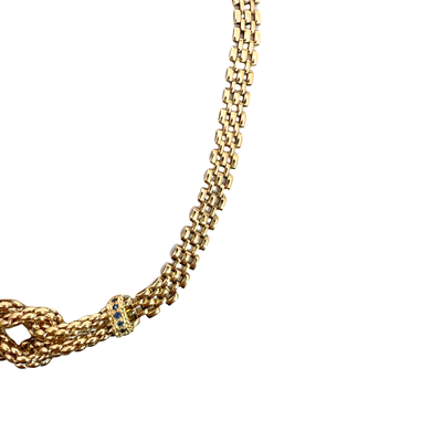 Estate 14k Yellow Gold Knot Necklace with Sapphire Accents 18"