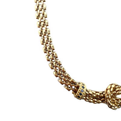 Estate 14k Yellow Gold Knot Necklace with Sapphire Accents 18"