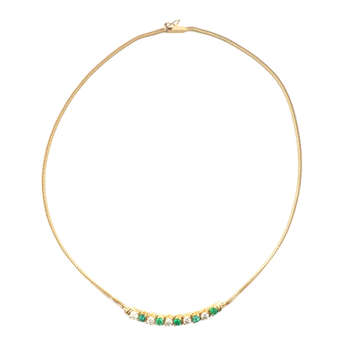 Estate Emerald and Diamond 14k Yellow Gold Necklace 16"