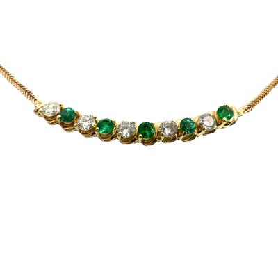 Estate Emerald and Diamond 14k Yellow Gold Necklace 16"