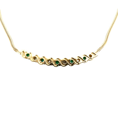 Estate Emerald and Diamond 14k Yellow Gold Necklace 16"