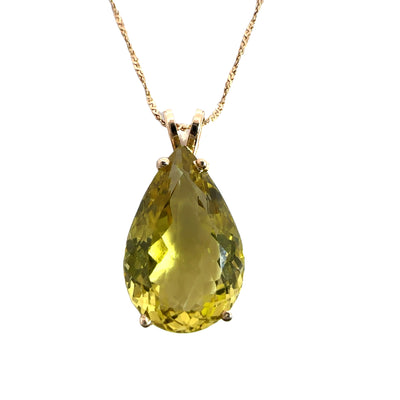 Estate 14k Yellow Gold Pear Cut Yellow Heliodor Pendant Necklace 18"