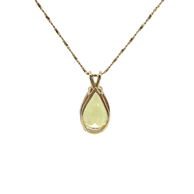 Estate 14k Yellow Gold Pear Cut Yellow Heliodor Pendant Necklace 18"