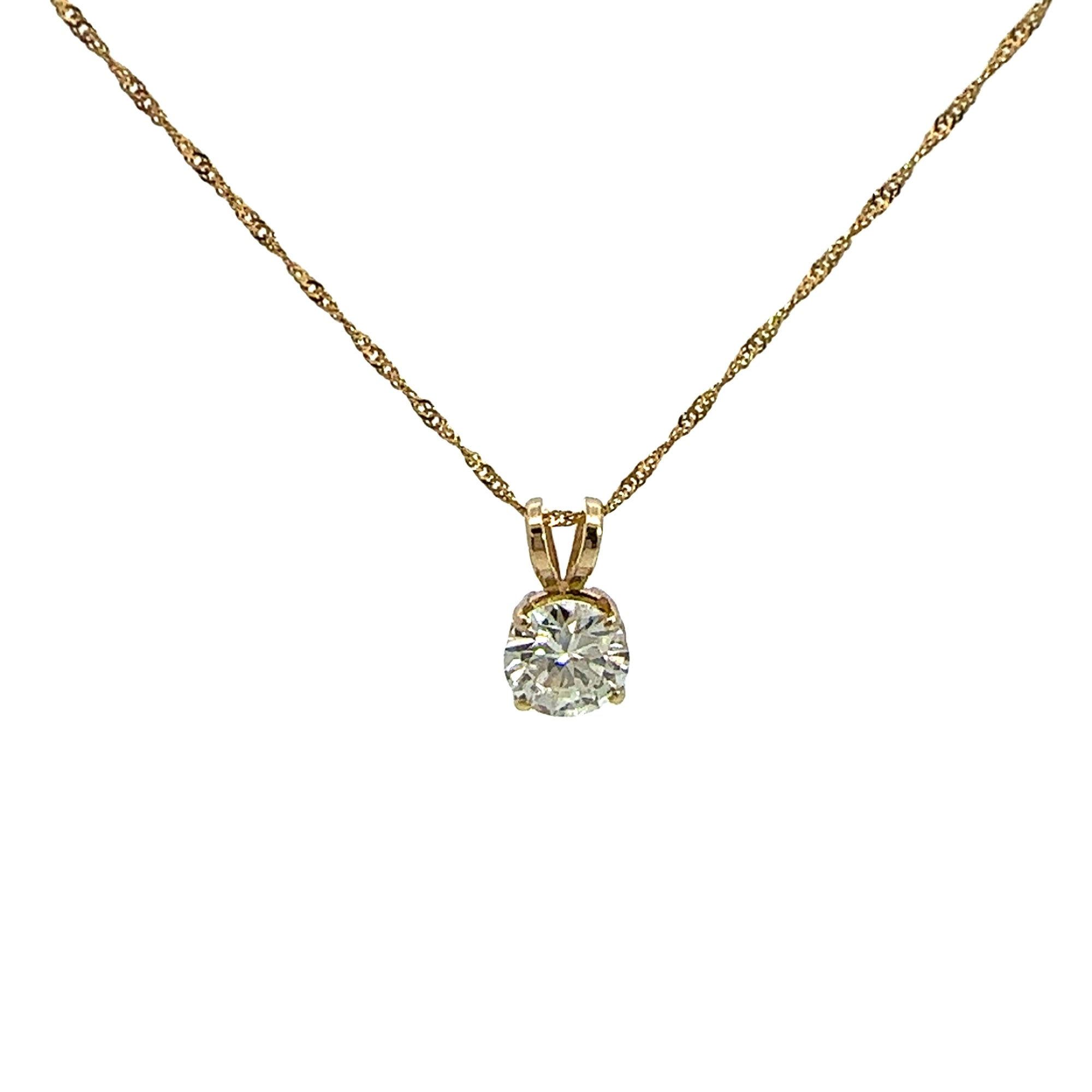 Estate 14k Yellow Gold 1.56 CTW Round Brilliant Solitaire Diamond Pendant Necklace 18"