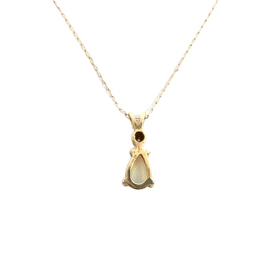 Estate 14k Yellow Gold Opal and Diamond Pendant Necklace 21"