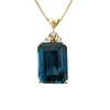 Estate 14k Yellow Gold Emerald Cut Topaz and Diamond Pendant Necklace 24"